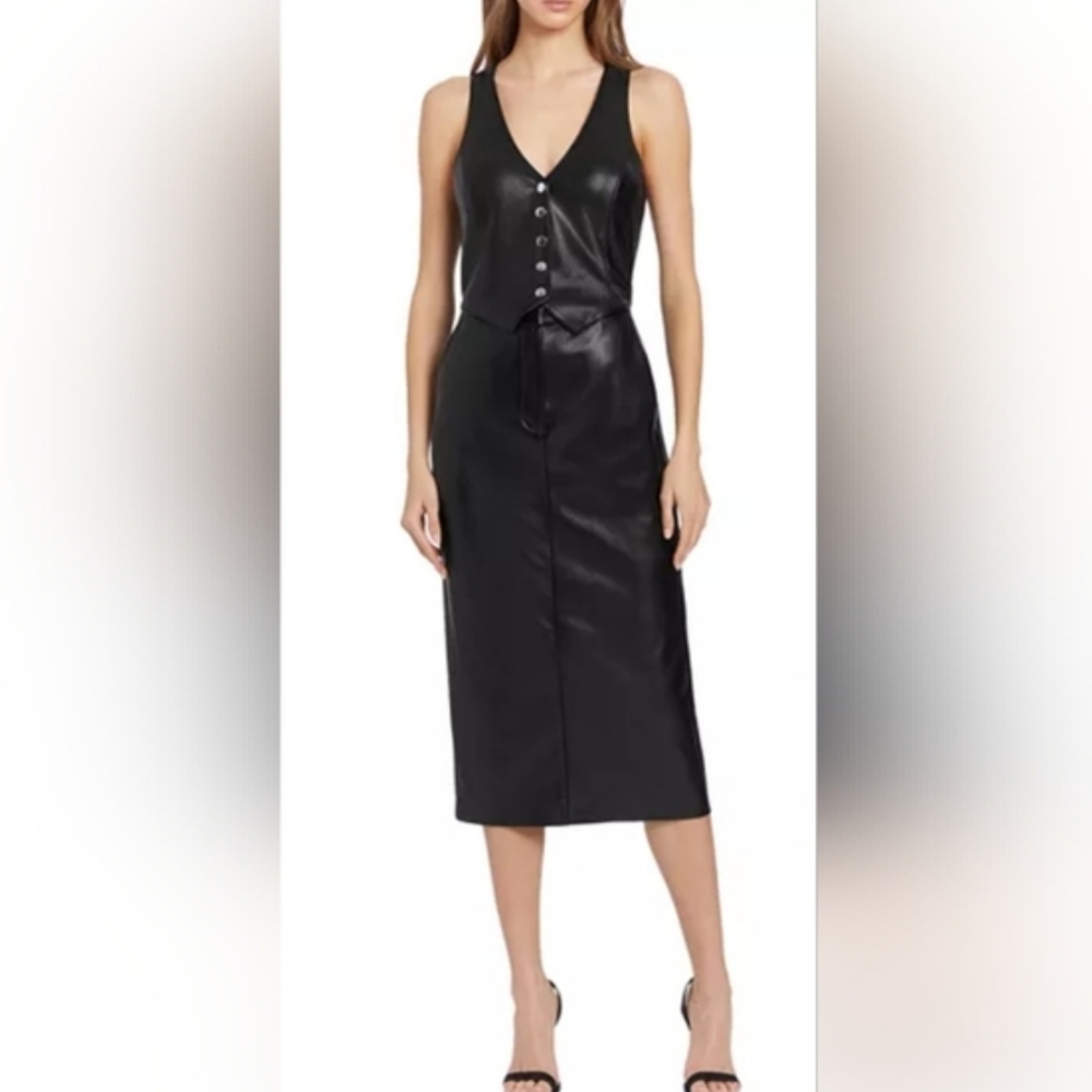 NWT Amanda Uprichard Ethan black Faux Leather Midi Dress Size Medium
